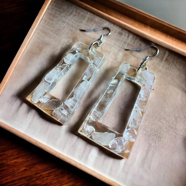 Fluid Art Resin - Rose Quartz Crystal Earrings