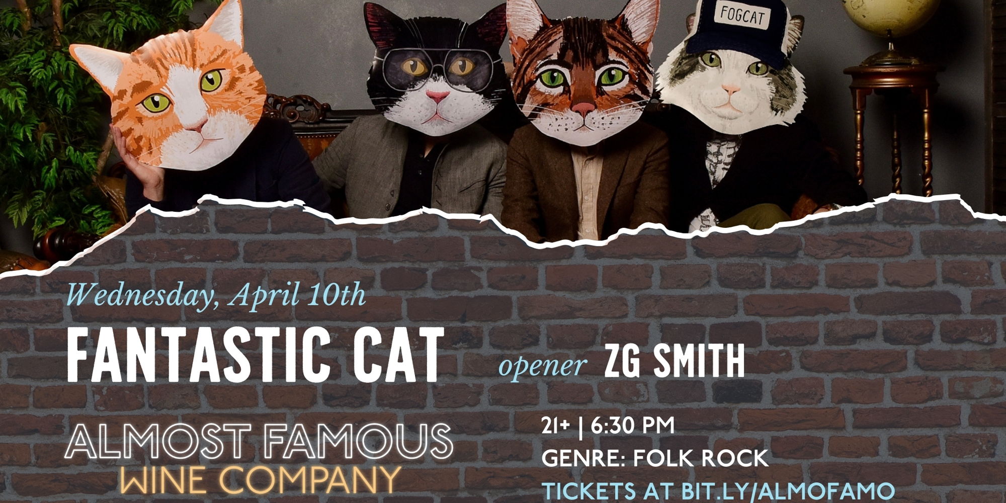 Indie folk-rock supergroup Fantastic Cat ft. Don DiLego, Anthony D’Amato, Brian Dunne, and Mike Montali of Hollis Brown, with opener ZG Smith promotional image