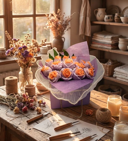 Passionfruit Papaya Candle/Melt Handbag Flower Bouquet