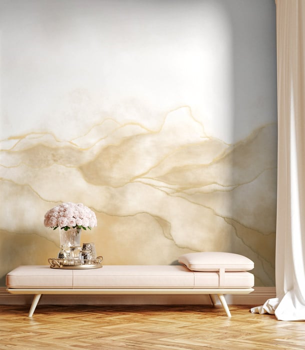 cream & gold abstract leaf wallpaper mural hero image