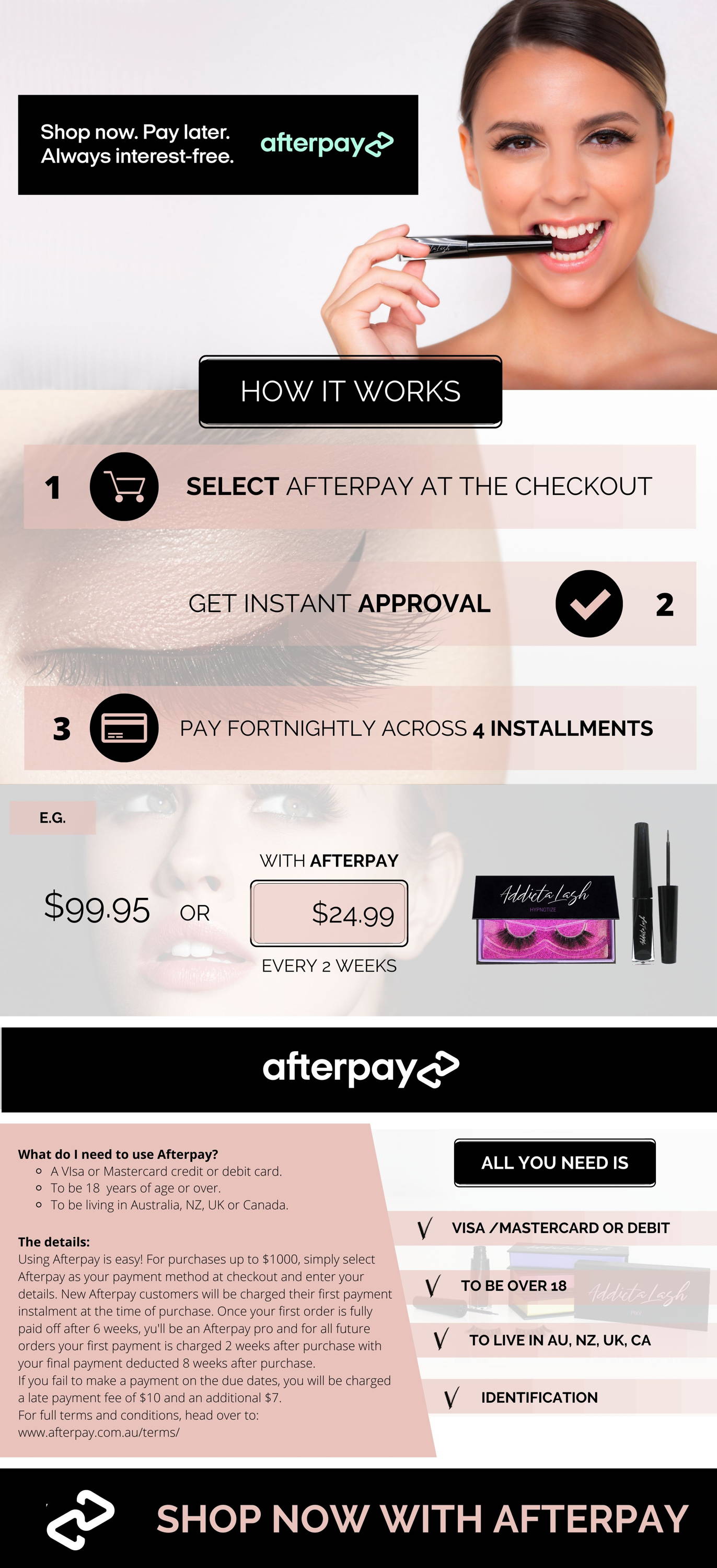 Tutorial showing how to use afterpay on addictalash website