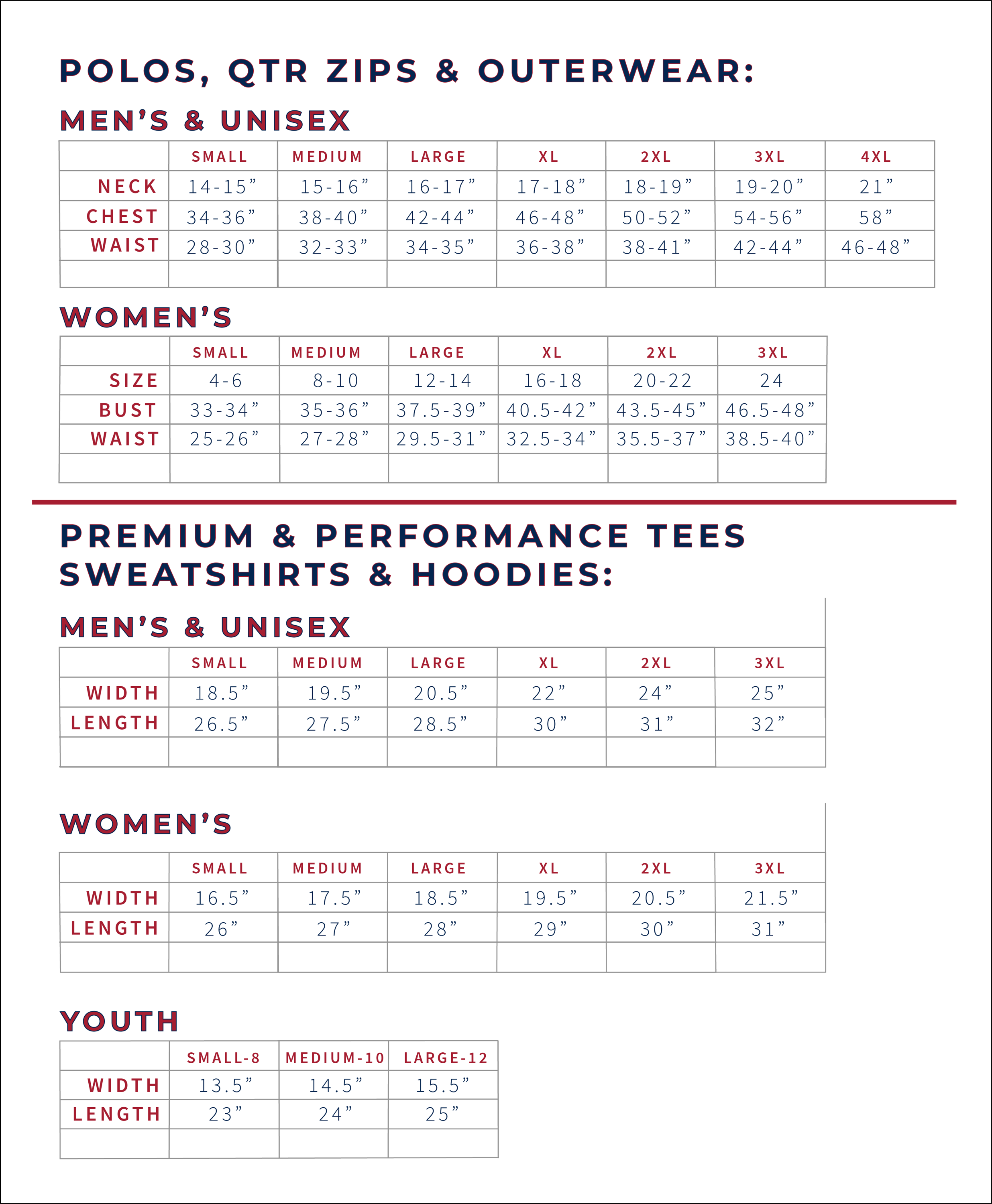 Size Chart – Authentically American Flash Stores