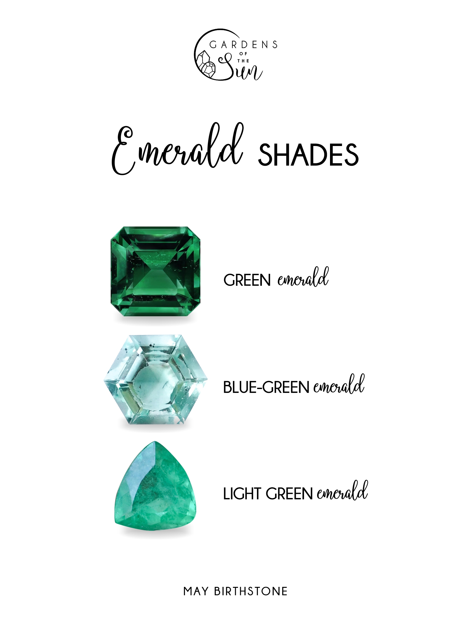 different shades of emerald