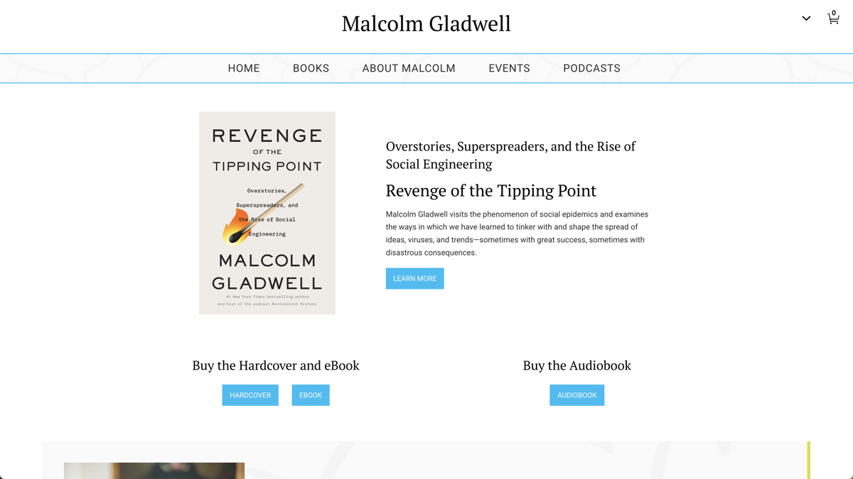 Screenshot of Malcolm Gladwell, from the author websites collection.
