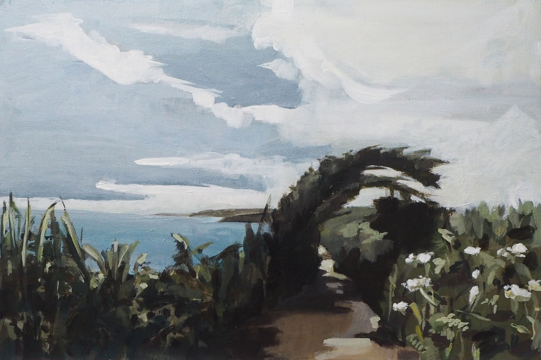 Painting of the coastal path with hedge 