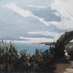 Painting of the coastal path with hedge 