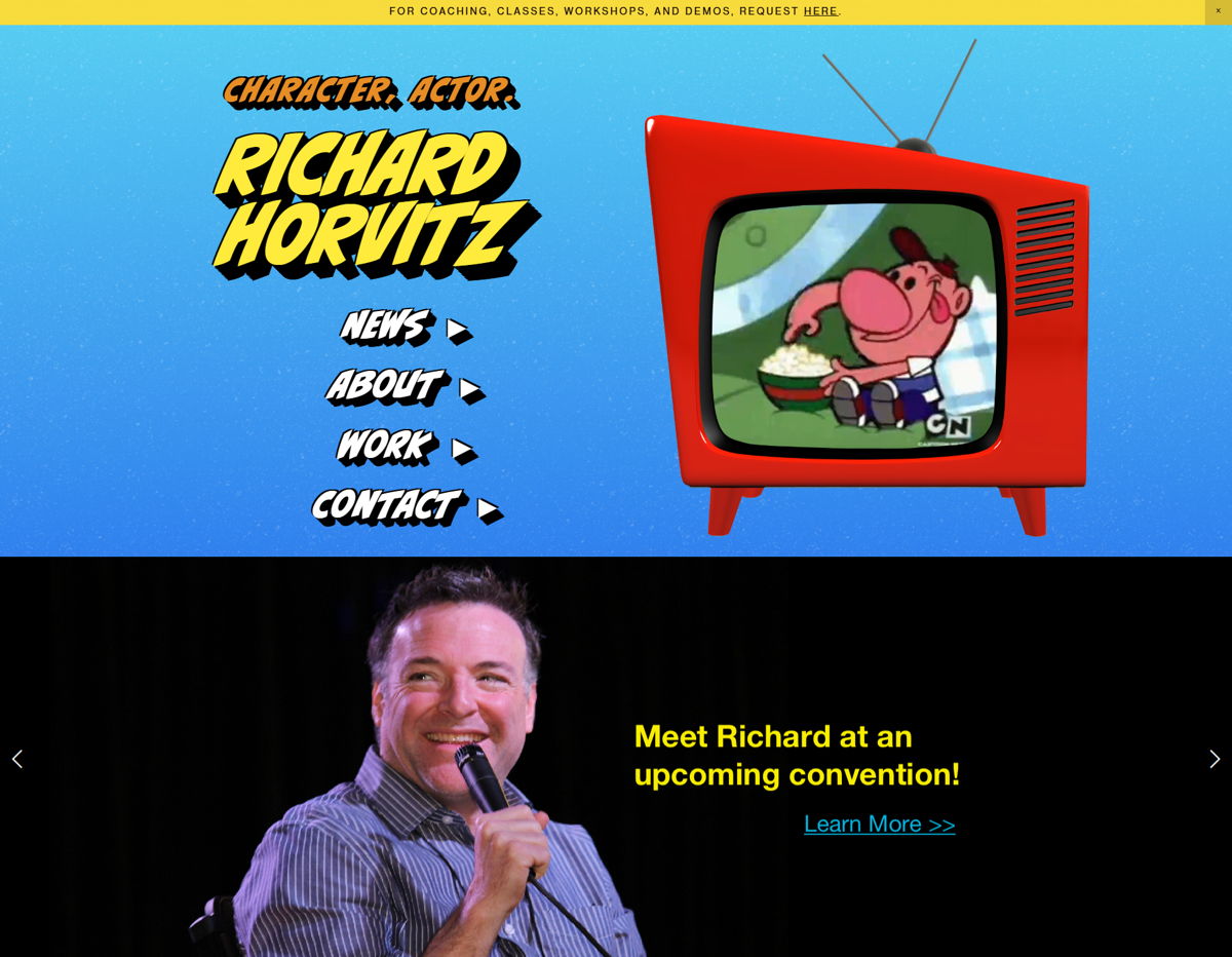 Screenshot of Richard Horvitz, from the voice actor portfolios collection.