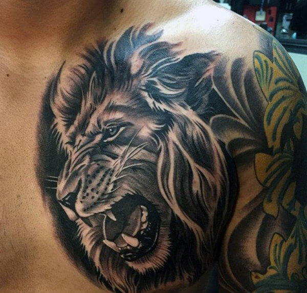 Tatouage Tete De Lion Pectoral