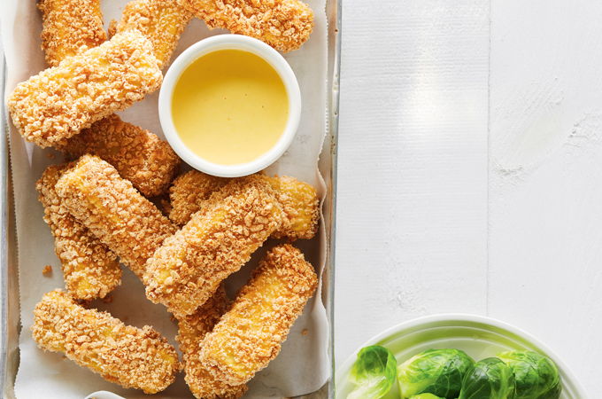 Bâtonnets de tofu croustillant, sauce moutarde-miel