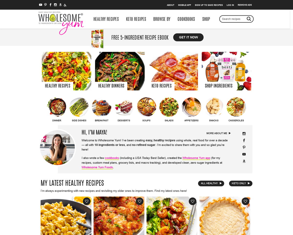 Screenshot of Wholesome Yum, from the white websites collection.
