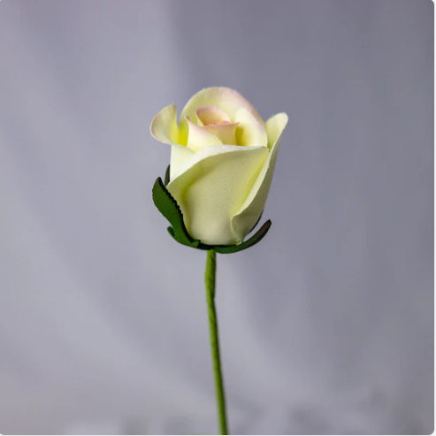 White/Pink Velveteen Rose Bud - Realistic Artificial Flowers
