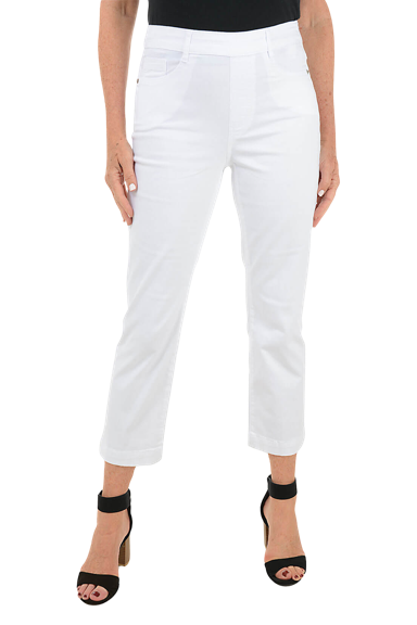 White denim straight leg crop pants.
