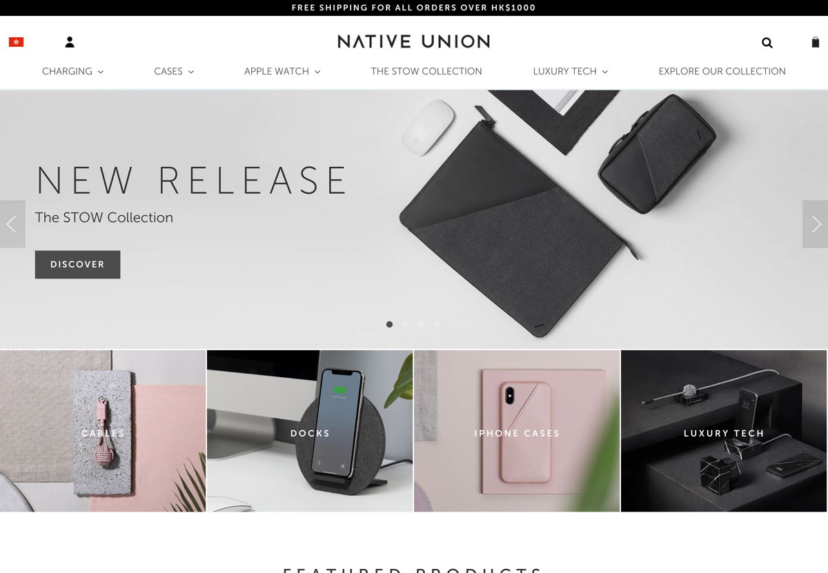 Screenshot of Native Union, from the ecommerce websites collection.