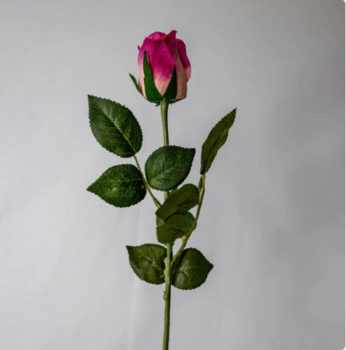 Fuchsia Real Touch Open Bud Rose - Realistic Artificial Flowers - Image 3