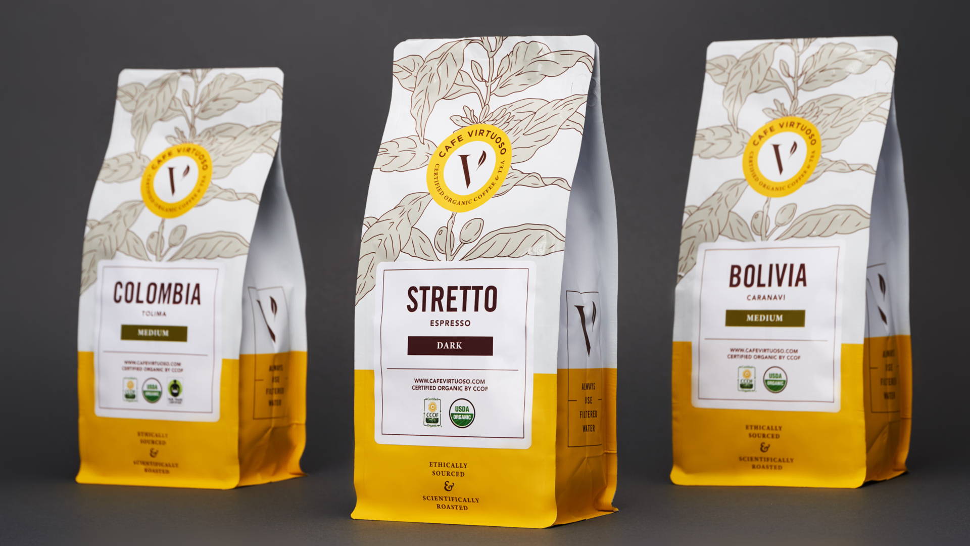 Featured image for Cafe Virtuoso Coffee Packaging 