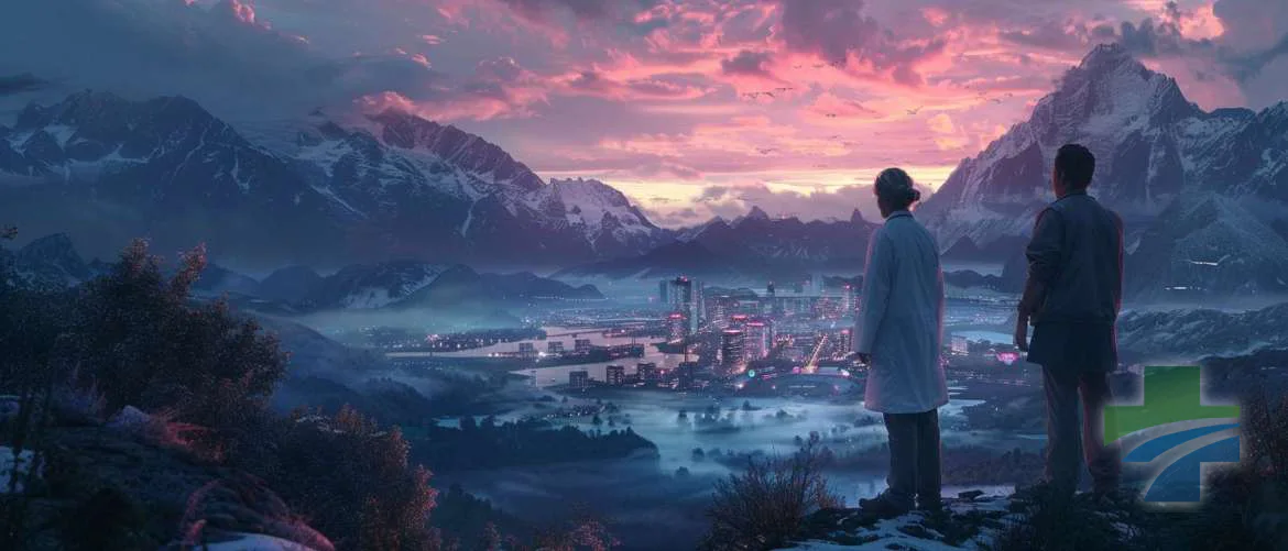Futuristic cityscape symbolizing the potential of integrative medicine.