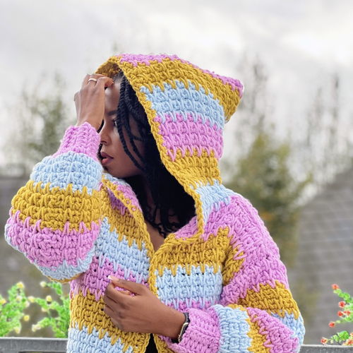 Crochet Hooded Cardigan Written Pattern