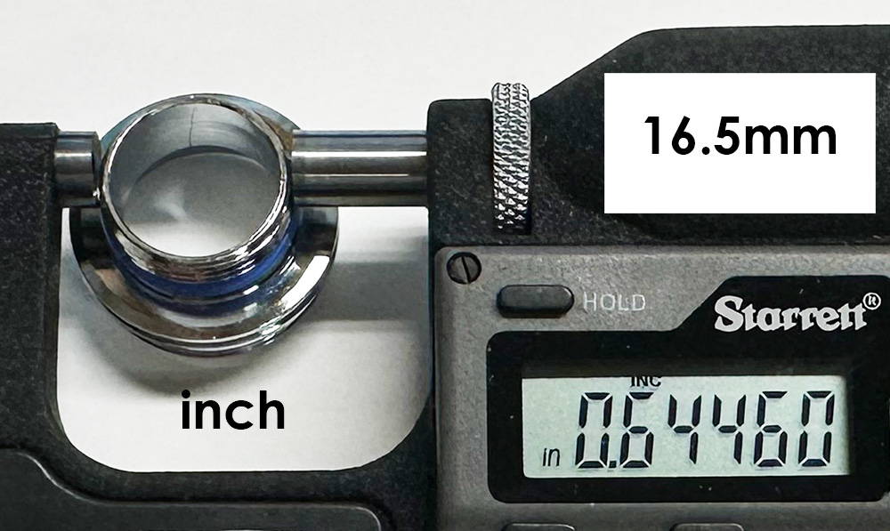 5/8" threads measure 0.621 inches