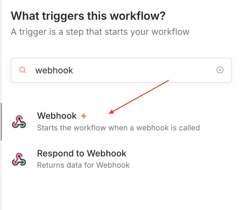 n8n Webhook node selection