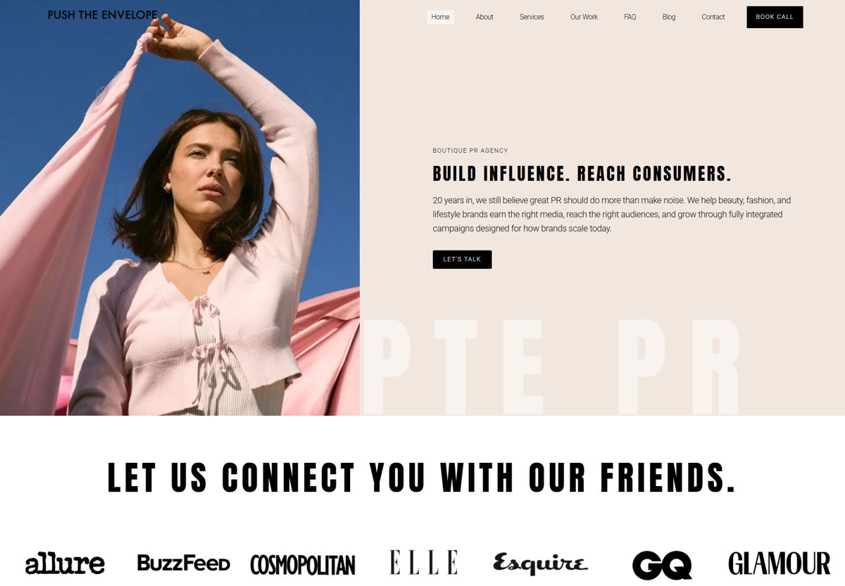 Screenshot of Push The Envelope PR, from the pr portfolios & websites collection.