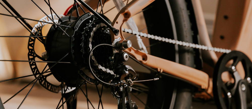 Close up of hub drive electric bike motor