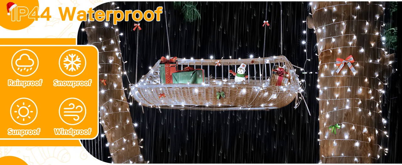 Features of Ollny's 800 leds clear cable cool white string lights - desktop size