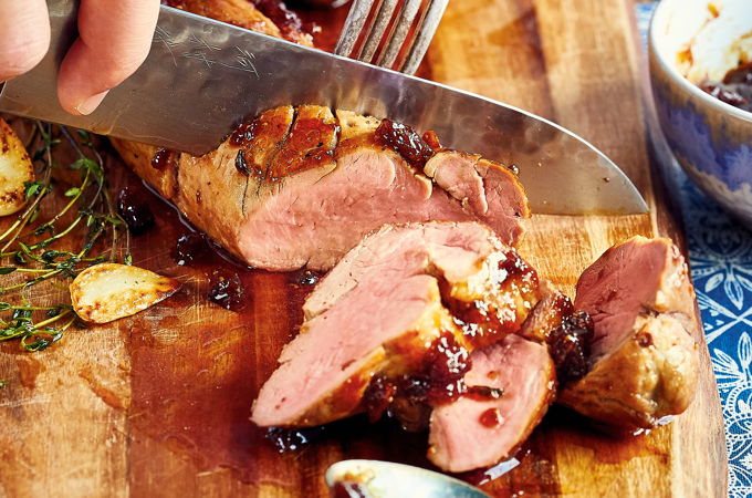 Filets de porc glacés à la figue et aux herbes