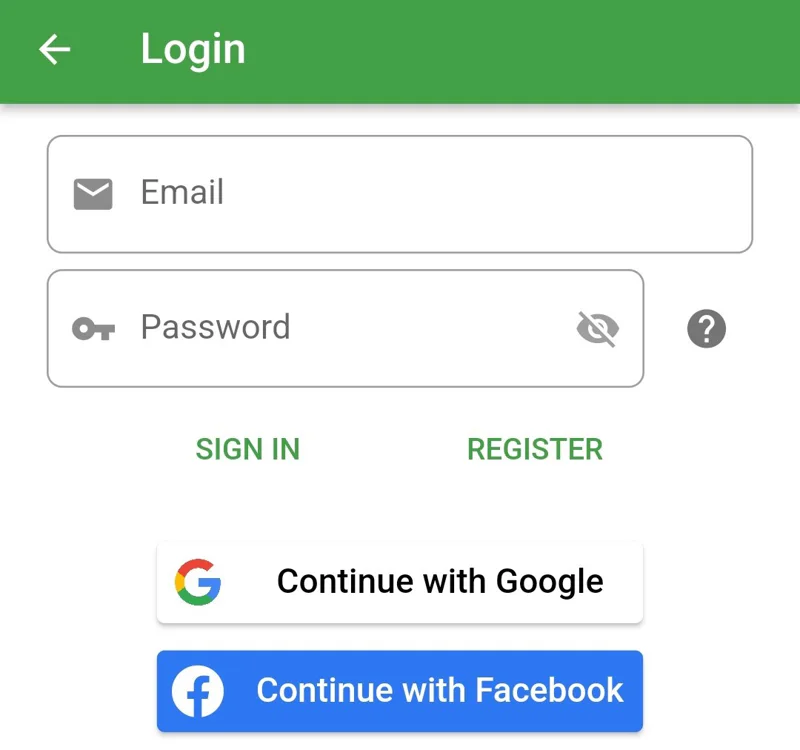 Screenshot of the login screen