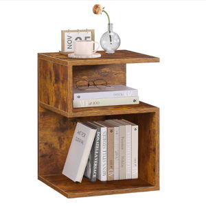 Tokyo S Minimalist 3 Tier End Table - Minimalist 3-Tier Wood Nightstand for Small Spaces with Open Storage - Japanese-Inspired Bedside Table for Bedroom (Rustic Brown)