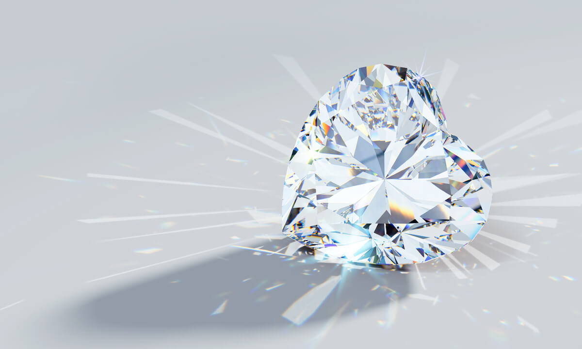 Heart-shaped colourless diamond emiting light