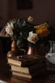 table with antique books