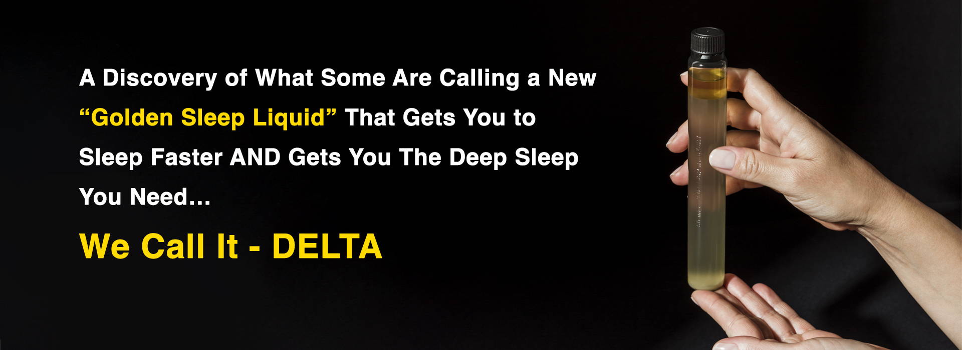 Hands holding a bottle of DELTA BrainLuxury with a quote from article