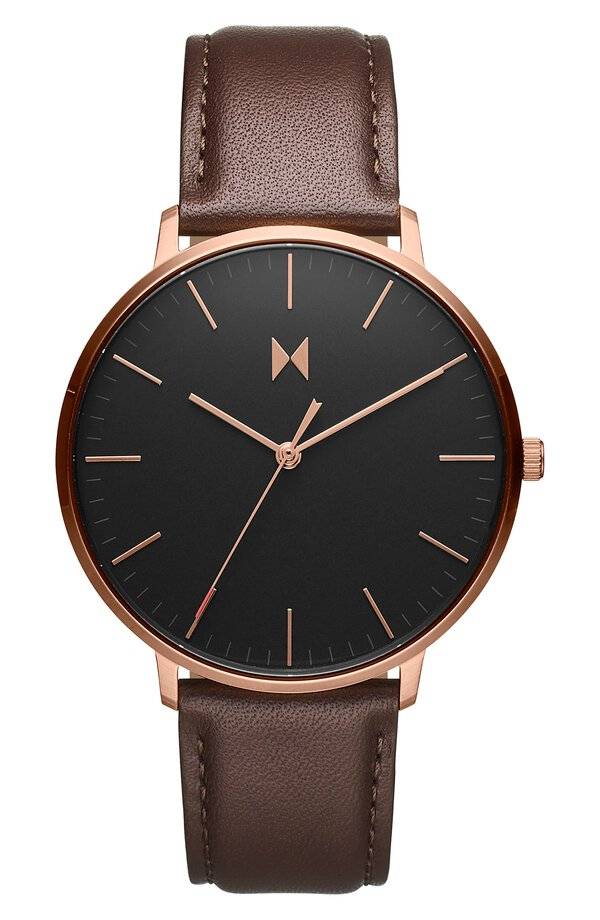 Legacy Slim Leather Strap Watch, 42mm In Black/ Brown Color