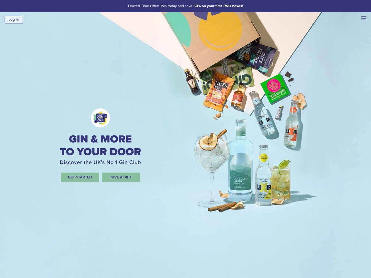 Screenshot of Craft Gin Club, from the food websites collection.