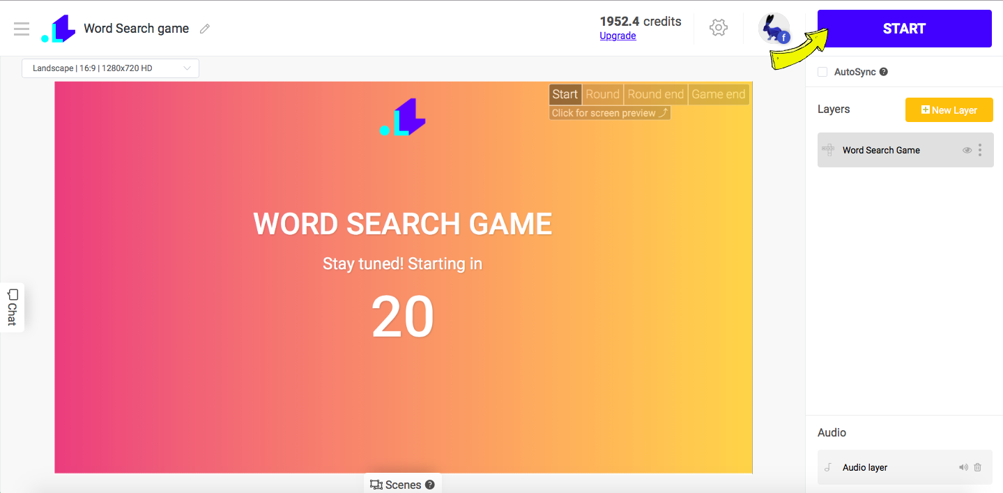 Word search game project click Start