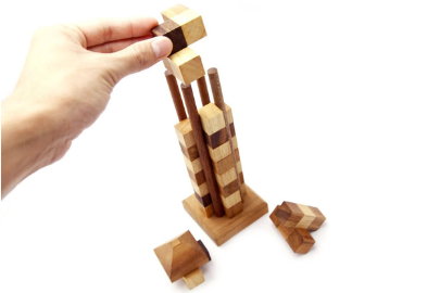 Hand Made Wood Stacking Tower Puzzle Game from Thailand - stacking advanced Tower - Image 4