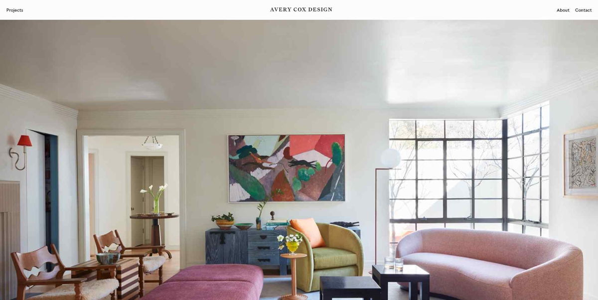 Screenshot of Avery Cox Design, from the digital portfolio examples collection.