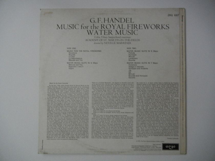 Handel - Music for the Royal Fireworks/Water Music Argo ZRG 697 Stereo