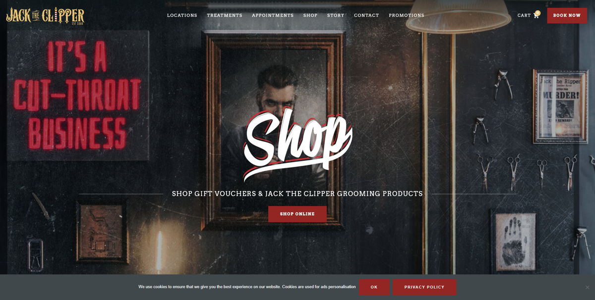 Screenshot of Jack The Clipper, from the barber & barbershop websites collection.