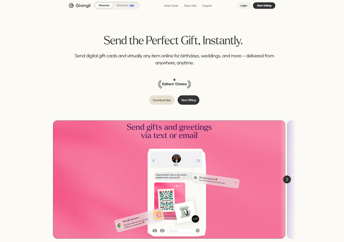 Screenshot of Givingli , from the app websites collection.