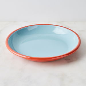 The Get Out x Crow Canyon Home Enamel Dinnerware, Blue and Red Dinner Plates (set of 4)