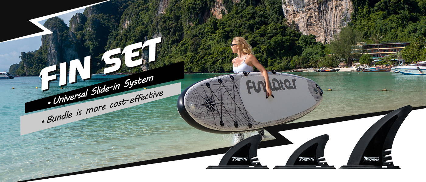 Funwater paddle board fin set with universal slide in system in Canada