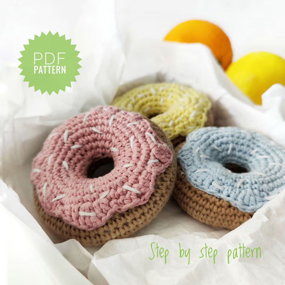DONUT crochet pattern PDF - Crochet Food Pattern Cute Crochet Pattern Play Food Crochet Doughnut Keychain Pretend Food Amigurumi Pattern