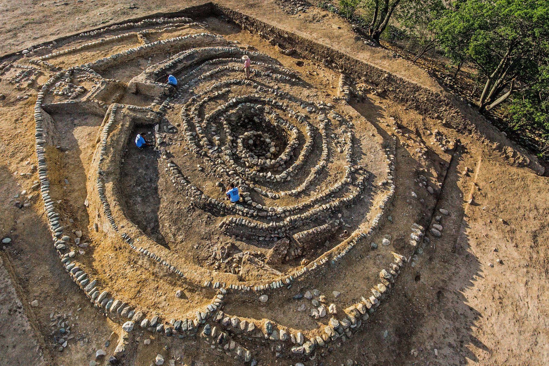 The spiral-shaped Montegrande ceremonial temple in Jaén, Peru.