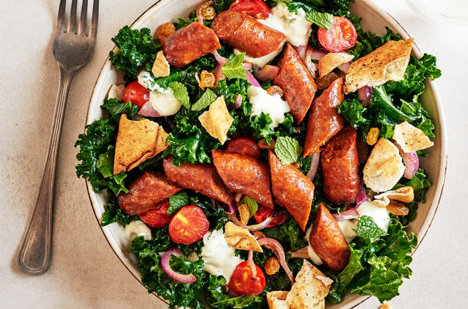 Meal-Sized Air Fryer Merguez and Kale Salad