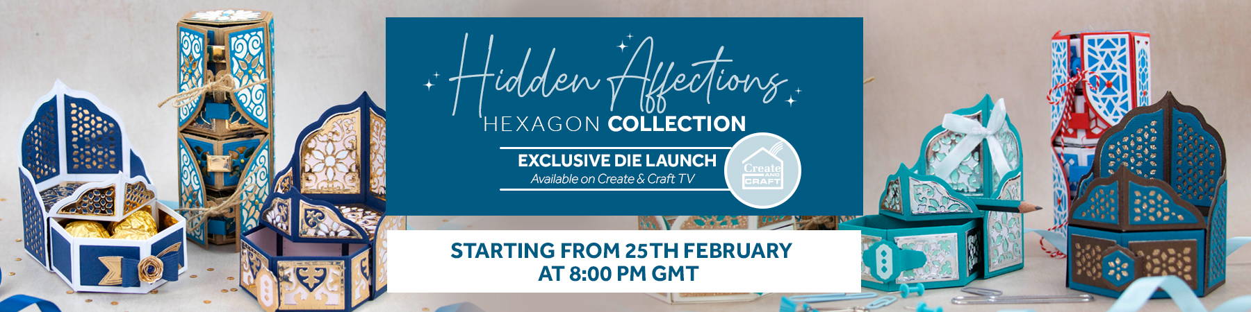 Domed Card & Gift Box Collection, exclusive die launch on Create and Craft TV. 14th to the 18th of February 2022.