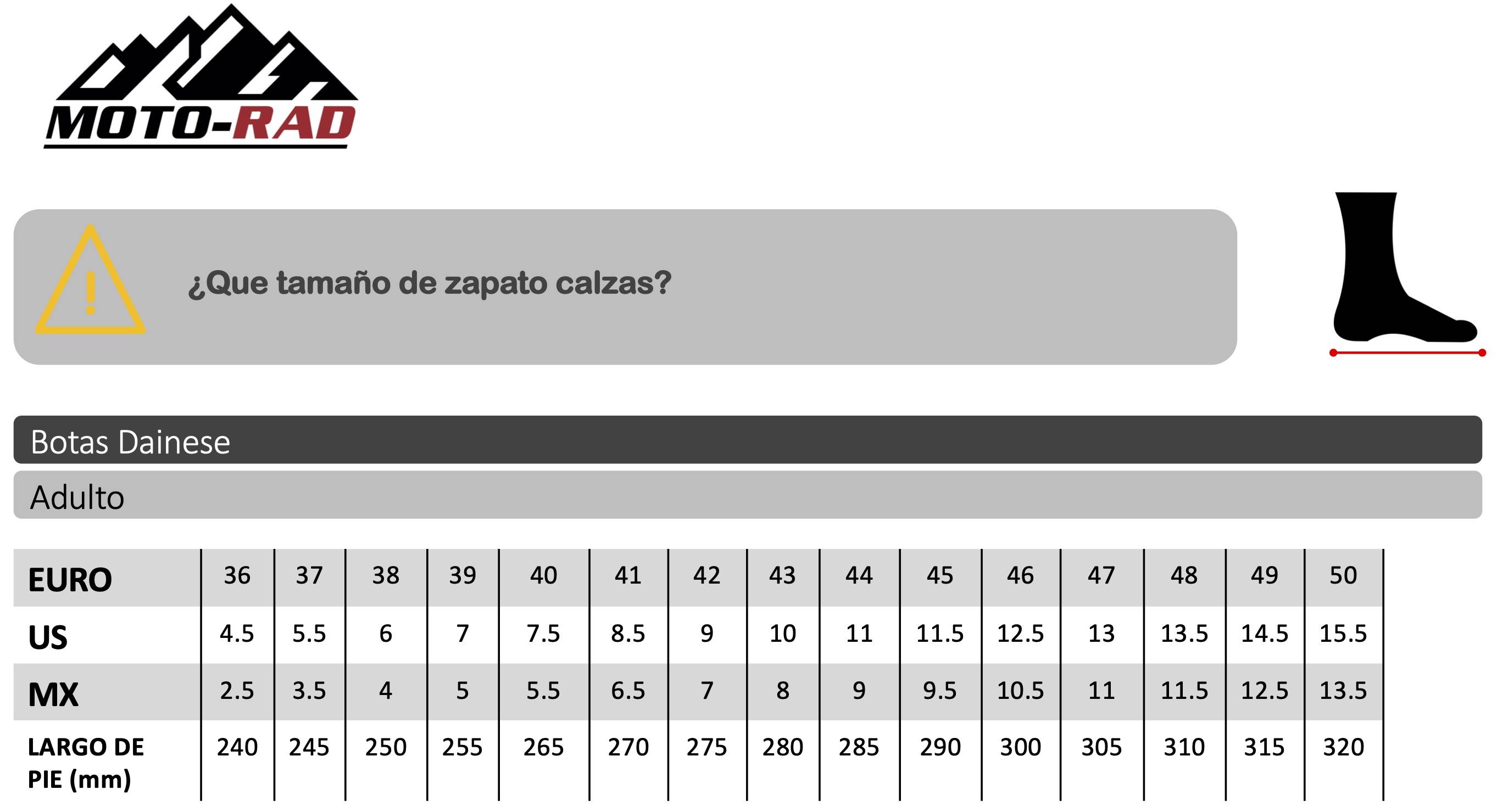 Guia de Tallas Botas Dainese