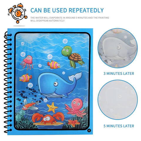 A Montessori Magic Reusable Book with sea animals theme on the front page.