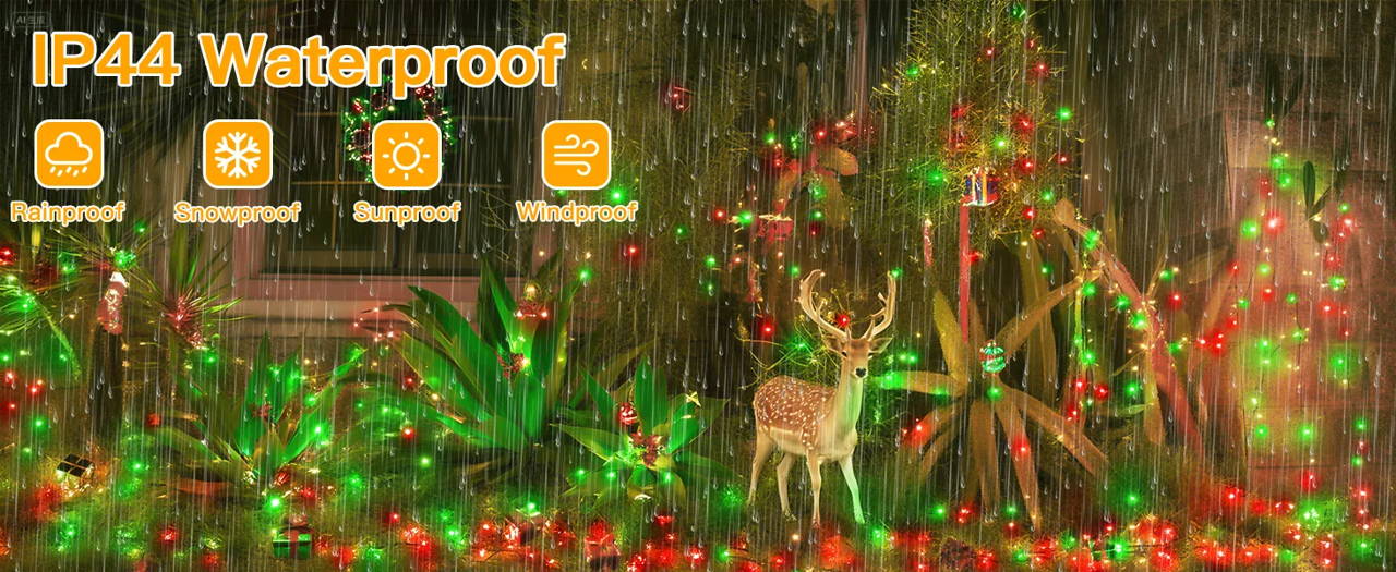 Features of Ollny's 800 leds clear cable cool white string lights - desktop size