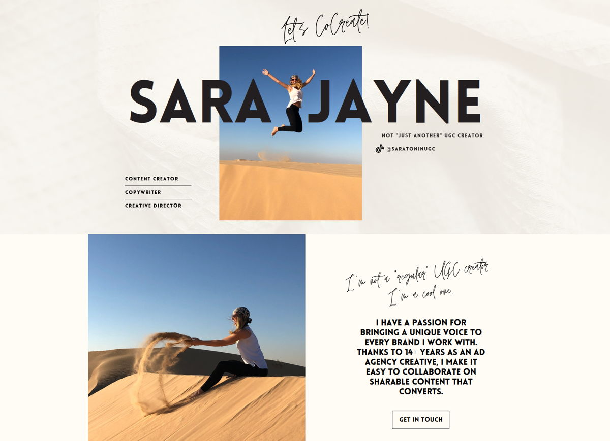 Screenshot of Sara Mc UGC portfolio, from the ugc portfolio examples collection.